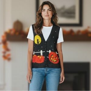 Karen Scott Black Halloween V-Neck Sweater Vest